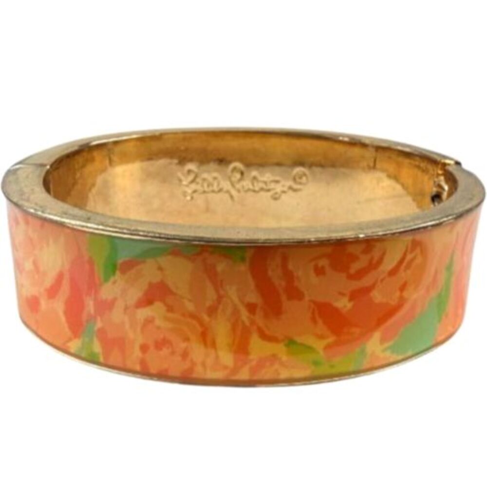 Lilly Pulitzer Boca Bangle First Impression Floral Print Gold Tone Bracelet